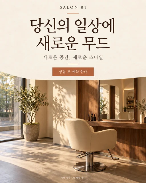 가상 미용실의 오픈 소식을 담은 AI 홍보물 제작 예시
